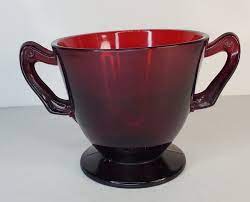 Vintage Ruby Red Glass Sugar Bowl Cup