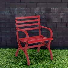 phi villa modern slatted steel patio red single seat garden bench with backrest and armrests