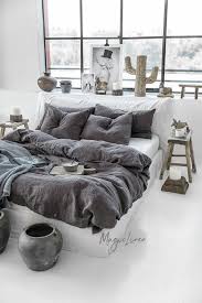 Linen Bedding Set In Charcoal Gray Dark