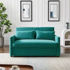 Kinwell 57 1 In Light Green Multifunctional Full Size Soft Velvet Sofa Bed Reversible Sleeper With 2 Pillows