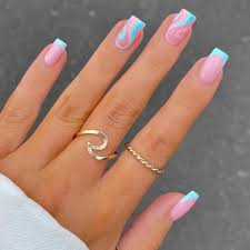 fake nails acrylic lake blue cool fresh