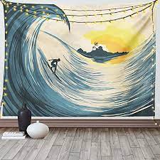 Discover the best surfing spots in europe, the best surfing spots in portugal but also the best you will feel as if you are in australia considering the number of surfers around you; Amazon Com Sunshine Joy Sunset Surfer Ocean Wave Surf Tapestry Wall Hanging Huge 60x90 Inches Home Kitchen