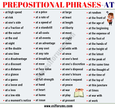 Really, it's any short phrase that begins with a preposition, . List Of 74 Useful Prepositional Phrase Examples With At Esl Forums