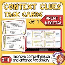 Each page has 4 cards and the last page has a template for the wallet to keep all your alphabet flash cards together. Context Clues Task Cards For Print And Digital With Tpt Easel Set 1