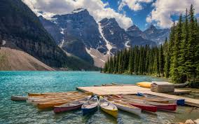 kayaks in lake moraine banff canada