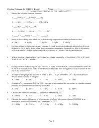 Practice Problems For Chm151 Exam 2