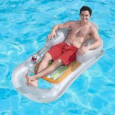 59 in inflatable pool float raft with headrest armrest cupholder swimming pool lounge air mat chair
