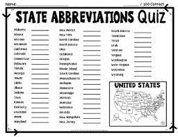 Click on an area on the map to answer the questions. State Abbreviations Maps Worksheet Quiz Test With 2 Difficulty Options