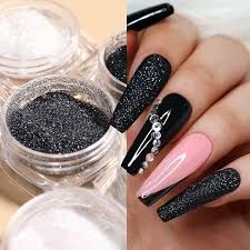 6 color nail glitter powder black white