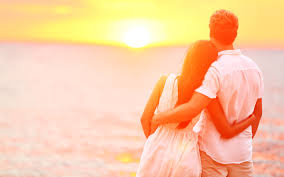 sunset romantic couple in an embrace