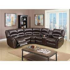 leather reclining sectional brown