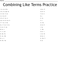 Combining Like Terms Practice Worksheet