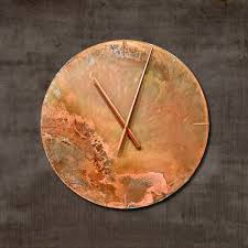 Round Industrial Clock Copper Patina