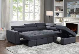 Lilola Home Haris Dark Gray Fabric Sleeper Sofa Sectional With Adjustable Headrest And Storage Ottoman