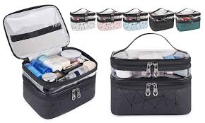 professional cosmetic makeup case travel wash toiletry bag organizer storage box in black