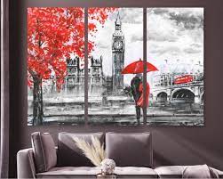 London Canvas Art Red Tree Black And