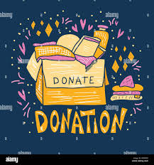 Donation poster template. Box with clothes, toys, books and text. Donate  things with lettering. Charity banner. Vector color illustration Stock  Vector Image & Art - Alamy