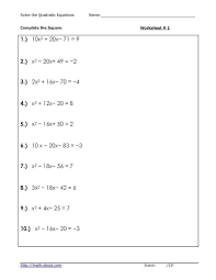 Worksheets For Solving Quadratic Equations
