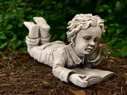 Reading Kid Statue Laying Boy Sculpture