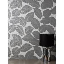 fine decor larson grey leaf wallpaper