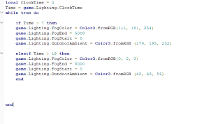 Here we give out scripts used in roblox. Why Won T The Color Of The Fog Change According To The Clocktime In Roblox Studio Stack Overflow