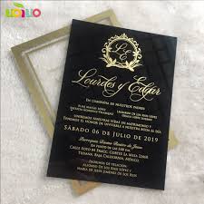 Us 11 7 30pcs Newest Transparent Glass Acrylic Wedding Invitation Card Gold And Rose Gold Word Printing Wedding Favor Invitations Sample In Cards