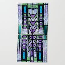 aqua and green art deco stained glass