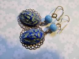 Blue Czech Glass Pierced Earrings