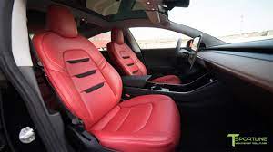 The tesla model 3 was introduced in the 2017 model year. Tesla Model 3 World S First Red Leather Seat Interior Upgrade Kit Youtube
