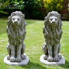 Lion Pair Stone Garden Ornament 40cm