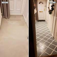 fake a tiled hallway with paint for