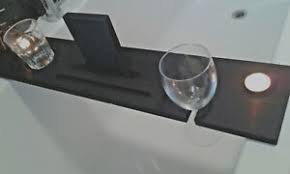 wooden bath tray caddy wine glass