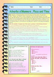 This time, each student writes an adverb of manner next to the article, noun, and verb already on the paper. Adverbs Of Manner Place And Time Esl Worksheet By Lucetta06