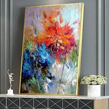 Abstract Watercolour Blue Orange Flower