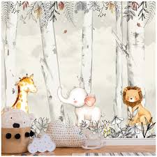 This sweet pastel tones in the safari kids map wallpaper mural is perfect for your little one's nursery or bedroom, featuring illustrated animals from all over the world in a cute and educational style. Buy Jungle Safari Animals Theme Wallpaper For Kids