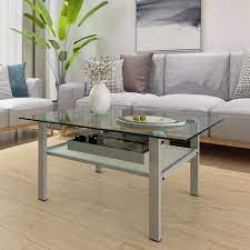Siavonce 39 37 In Modern Simple Transpa Glass Grey Rectangle Coffee Table Side Center Table