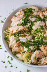 · 2 tsp olive oil · 12 oz shrimp, tail removed and deveined · salt to taste · 3 cups zucchini noodles · 1/4 cup basil pesto sauce · 1/4 cup feta cheese, . Salmon Shrimp Pasta Diabetes Strong