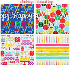 Plain sheets of paper with a childs border around it : Buy Xc Birthday Wrapping Paper Sheet 8 Sheets Folded Flat Gift Wrap Paper With 4 Decorative Bows Kids Birthday Gift Wrapping Paper 20 In X 27 5 In Per Sheet Design 1 4 Online In Hong Kong B091cyhh4m