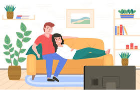 couple on sofa guy with watching