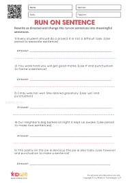 run on sentence printable worksheets