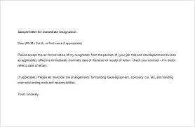 Immediate Resignation Letter Template Metabots Co
