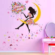Flower Girl On Moon Wall Sticker Nc2