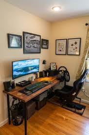 White ikea linnmon gaming desk setup with a custom monitor riser ! 2019 Desk Pc Sim Racing Setup Album On Imgur
