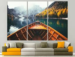 Canvas Art Boat Mountain Print
