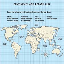 continents and oceans map printable