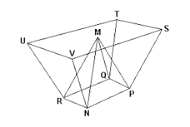 Resultado de imagem para o tronco de pirâmide reta NPQRUVST de bases retangulares;  - a pirâmide reta MNPQR de base retangular e altura igual a 1m;  - o ponto M localizado no centro do retângulo VSTU.