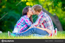 beautiful cute couple kissing stock