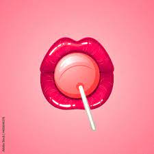 mouth licking lollipop red lips and