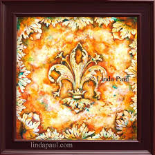 Fleur De Lis India Ink Original Framed