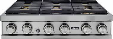 A retractable unit—sometimes called a downdraft range. Dacor Contemporary 36 Built In Gas Cooktop With 6 Burners With Simmersear Silver Stainless Steel Dtt36m876ps Best Buy